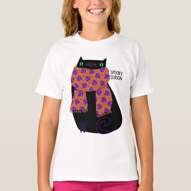 Camiseta Gato Negro Fall Season Halloween Spooky Cute (Frente)