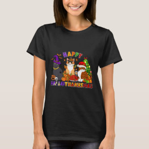 Camiseta Gato Negro Feliz E Bonito De Hallothanksmas Para G