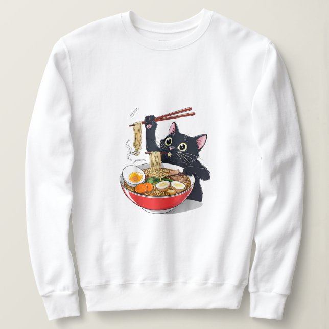 Camiseta "Gato Negro Fome com Ramen" (Frente do Design)