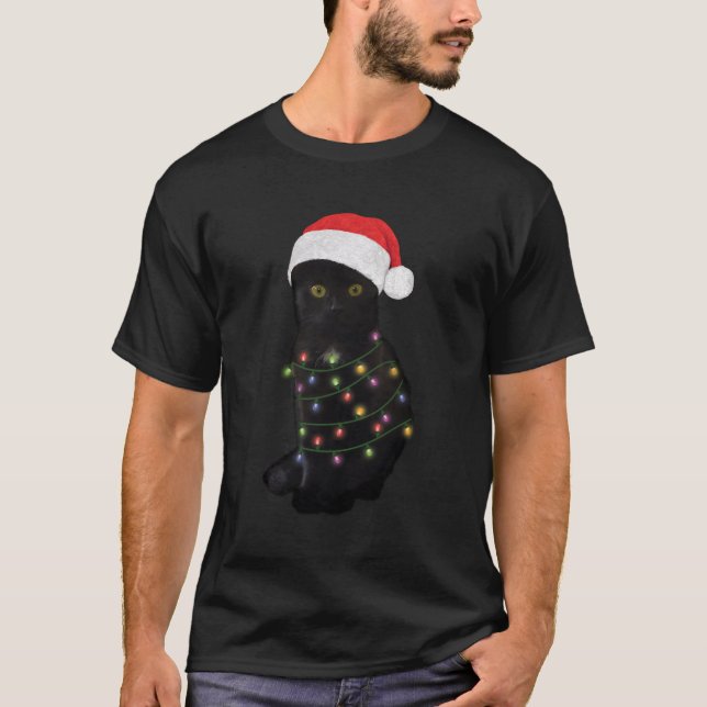 Camiseta Gato Negro Fundido Gato De Passar O Natal (Frente)