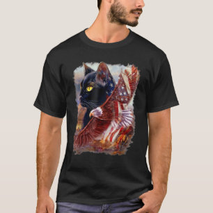 Camiseta Gato Negro Gatinho Americano Bandeira Eagle 4 de j