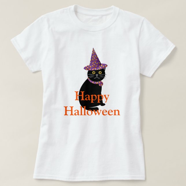 Camiseta Gato Negro Halloween (Frente do Design)