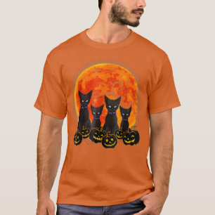 Camiseta Gato Negro Halloween Assustador Pumpkins Moon Blac