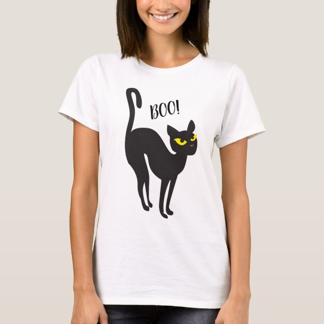 Camiseta Gato Negro Halloween, Boo! Tratar ou Encaminhar, T (Frente)