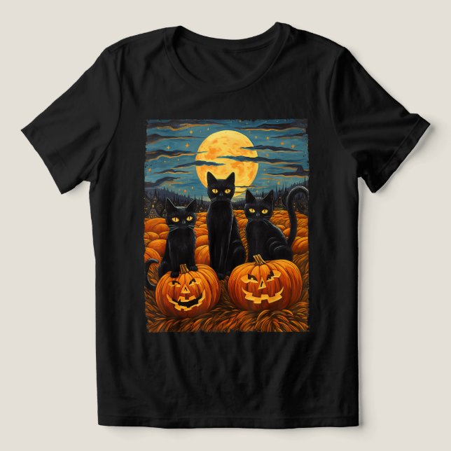 Camiseta Gato Negro Halloween Gata Amada Noite Estrelada Ga (Design frontal)