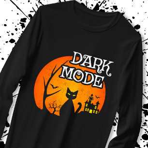 Camiseta Gato Negro Halloween Moon Engraçado Modo Escuro Hu