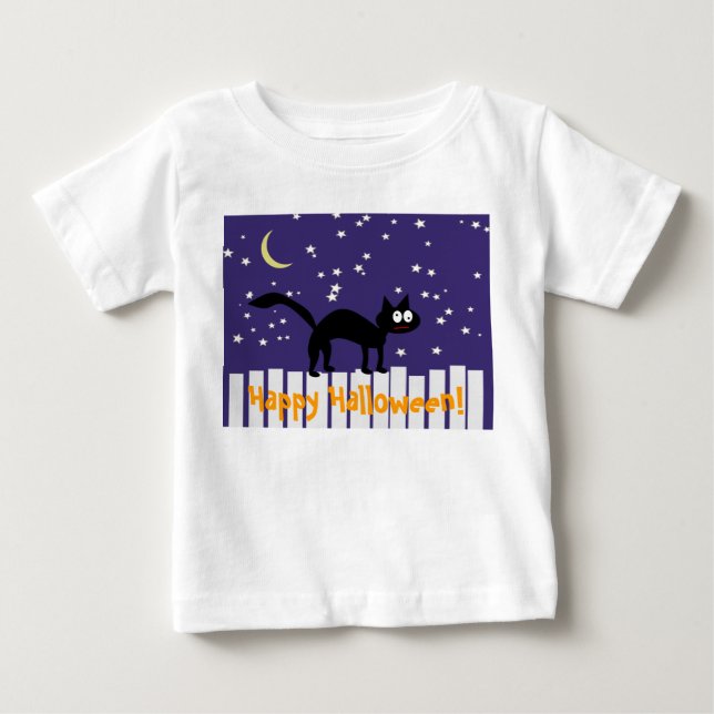 Camiseta Gato Negro Halloween na Cerca (Frente)