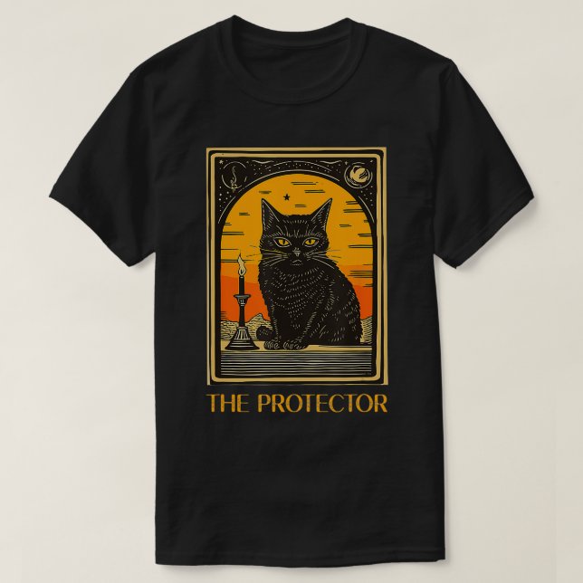 Camiseta Gato Negro Halloween Tarot O Protetor Fortune Te (Frente do Design)