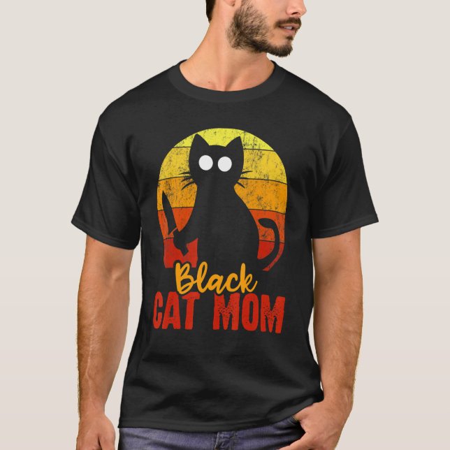 Camiseta Gato Negro Mãe Halloween Gore Meow Com Knif Maldit (Frente)