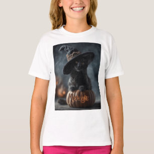 Camiseta Gato Negro "Meowgic" num Chapéu de Bruxa