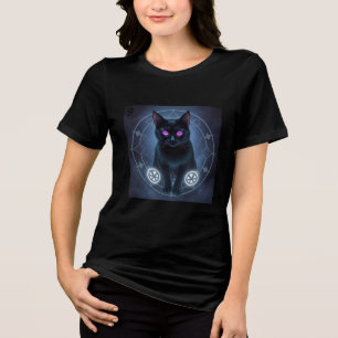 Camiseta Gato Negro Místico em Círculo Mágico