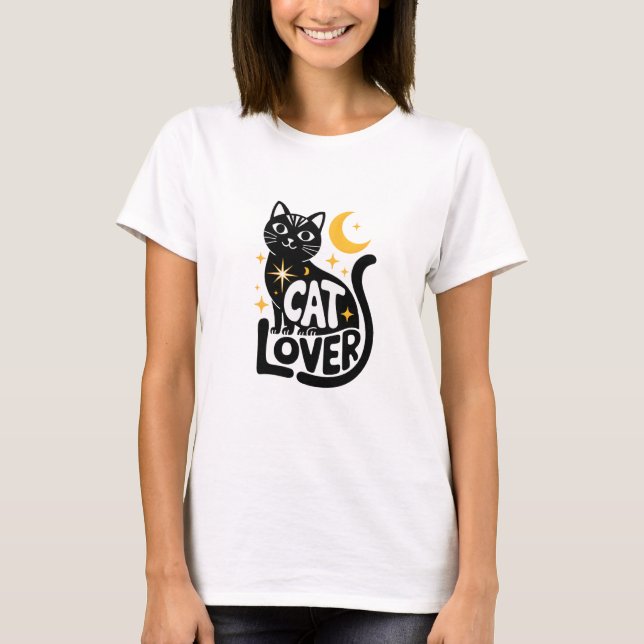 Camiseta Gato Negro Místico Lua Cuada De Lover E Gato De Es (Frente)