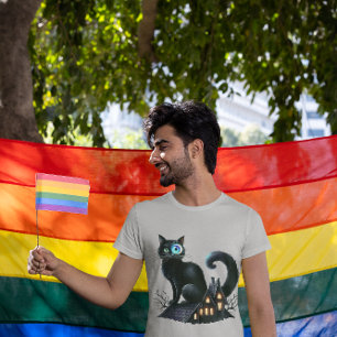 Camiseta Gato Negro Místico na Casa Assombrada