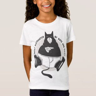 Camiseta Gato Negro obeso e gordo come pizza. Facilmente di