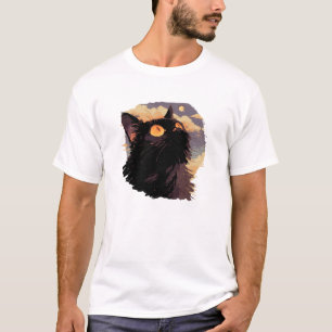 Camiseta Gato negro olhando para cima na noite mística