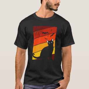 Camiseta Gato Negro Preguiçoso Figurino de Halloween Retro