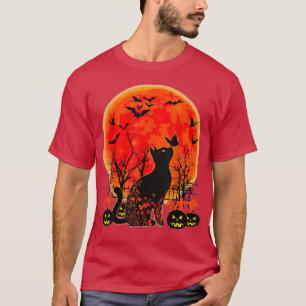 Camiseta Gato Negro Pumpkin Lua Halloween Borboleta