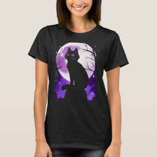 Camiseta Gato Negro Silhouette de Lua Cheia Simples Co