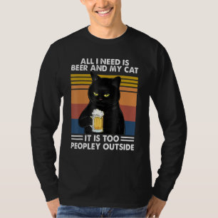 Camiseta Gato Negro Só Preciso De Cerveja E Meu Gato É Muit