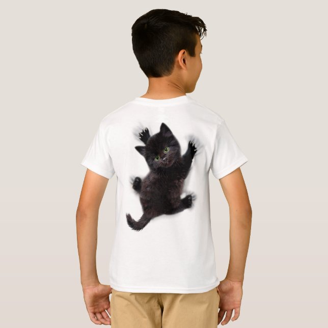 Camiseta Gato Negro Subindo Nas Costas Humanas (Parte Traseira Completa)