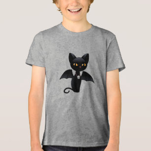 Camiseta Gato Negro Vampiro do Halloween com Asas