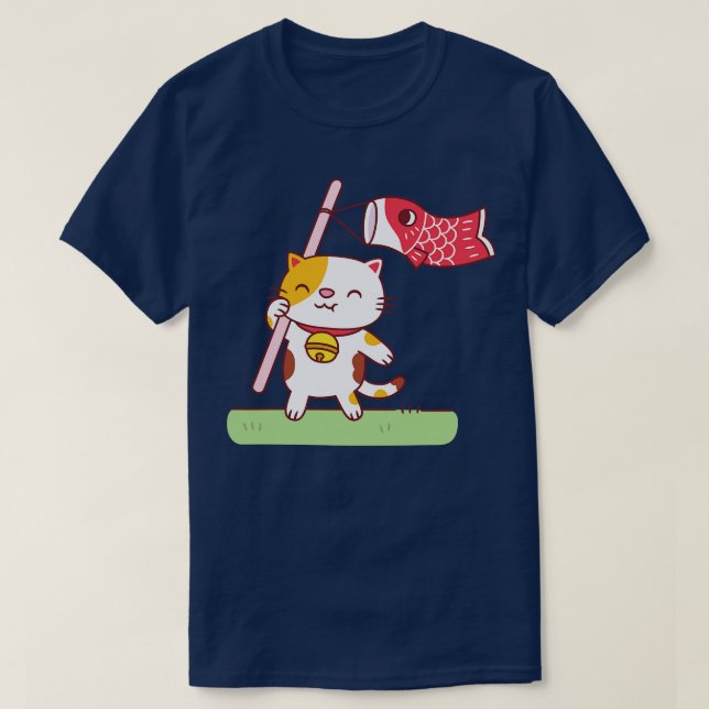 Camiseta Gato Neko Bonito com Streamer Koinobori (Frente do Design)
