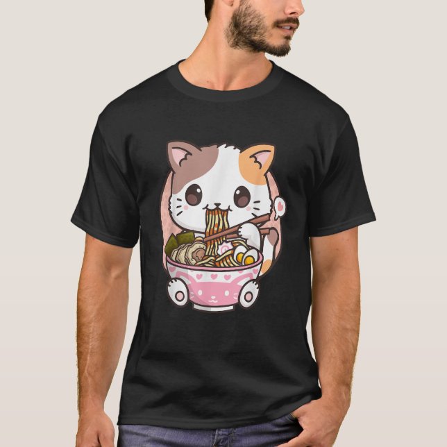 Camiseta Gato Neko de Ramen de Anime Kawaii (Frente)