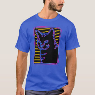 Camiseta Gato Neon Brilho Retro Vaporwave Felino menino