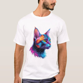 Camiseta Gato Neon Elétrico - Retrato Pet Colorido Artsy