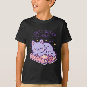 Camiseta Gato Nerdy de RPG Dorme Dado D20 para Amor de Gato