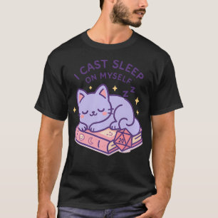 Camiseta Gato Nerdy de RPG Dormindo Dado D20 Para Gato