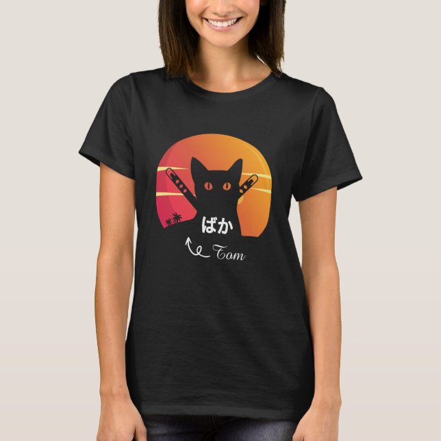 Camiseta Gato Ninja com Sol Retro Vintage (Frente)