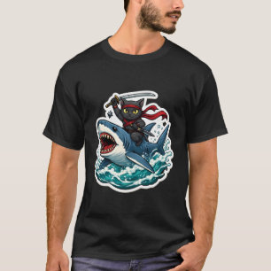 Camiseta Gato Ninja Montando Shart Desenho Animado Divertid