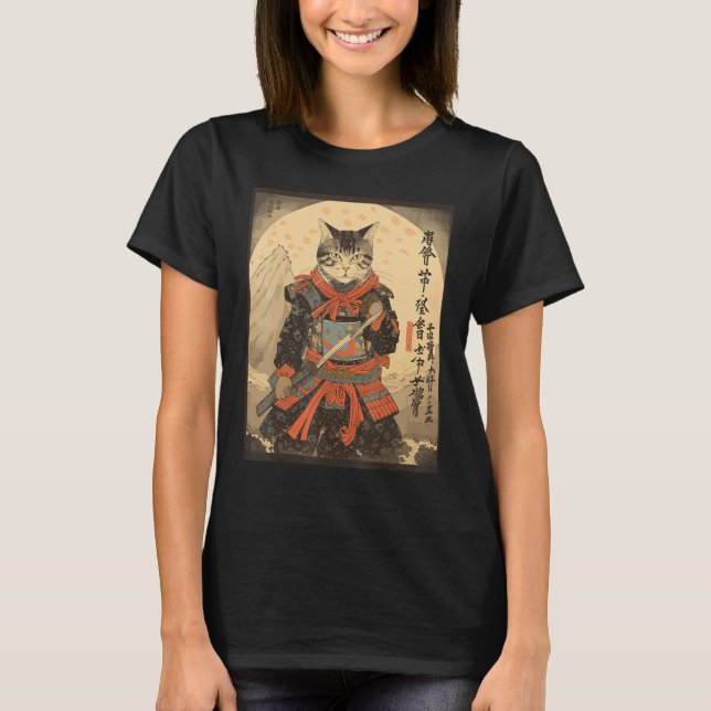 Camiseta Gato Ninja Samurai Espada Meow Guerreiro (Frente)