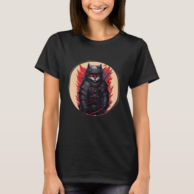 Camiseta Gato Ninja Samurai Japonês (Frente)