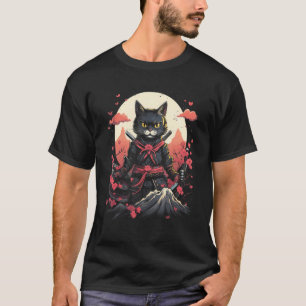 Camiseta Gato Ninja Samurai Japonês Gráfico de Tatuagem Ret
