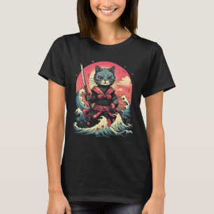 Camiseta Gato Ninja Samurai Japonês Gráfico Tatuagem Retro