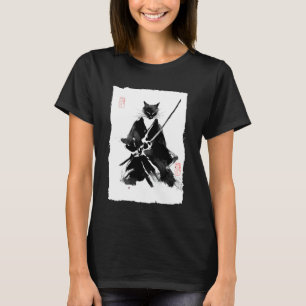 Camiseta Gato Ninja Samurai Pintura Japonesa com Tinta Sumi
