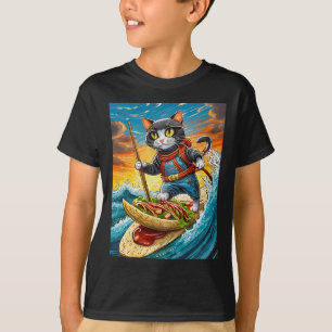 Camiseta Gato Ninja Surfando Uma Prancha De Surf De Taco Co