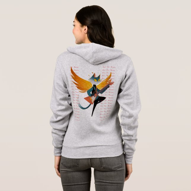 Camiseta Gato Nirvana com Guitarra e Asas – Capuz com Zíper (Parte Traseira Completa)