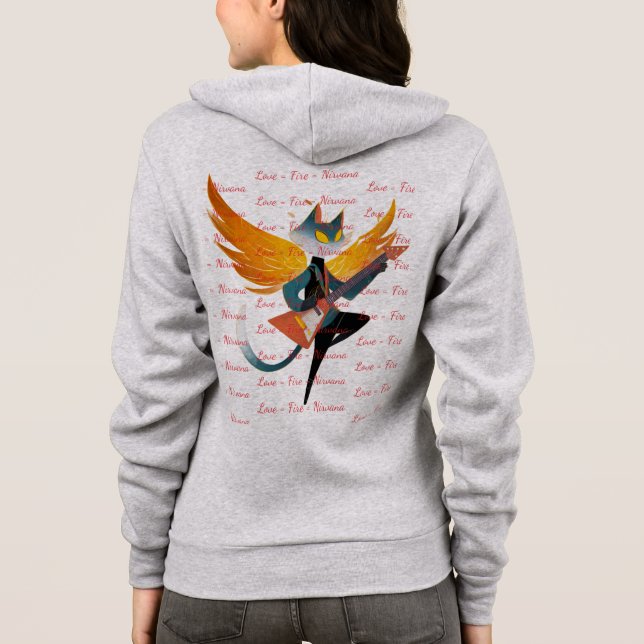 Camiseta Gato Nirvana com Guitarra e Asas – Capuz com Zíper (Verso)