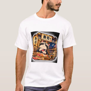 Camiseta Gato no Balcão de Sushi   Arte de Bar de 