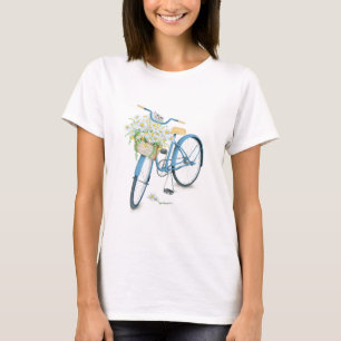 Camiseta gato no buquê da margarida na bicicleta