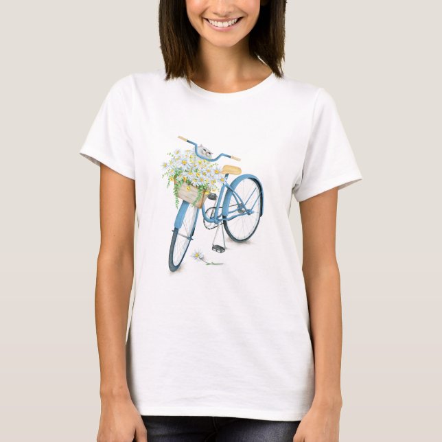 Camiseta gato no buquê de margarida na bicicleta (Frente)