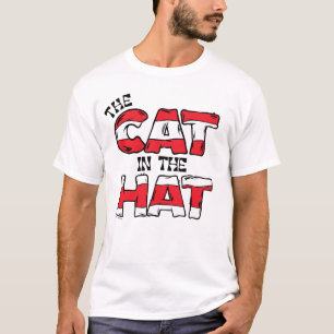 Camiseta Gato no Chapéu   Texto em Strike Vermelho e Branco