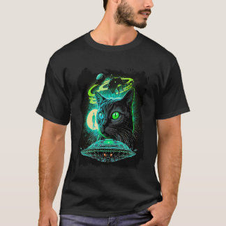 Camiseta Gato no Espaço Abdução de Alienígenas OVNI Ficção