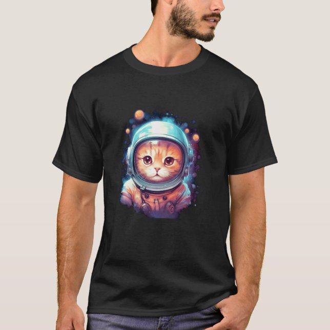 Camiseta Gato No Espaço Astronauta Gato Espaço Planetas Grá (Frente)