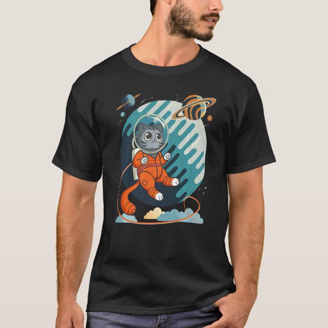 Camiseta Gato no Espaço Gato Espacial Nerd  2 (Frente)