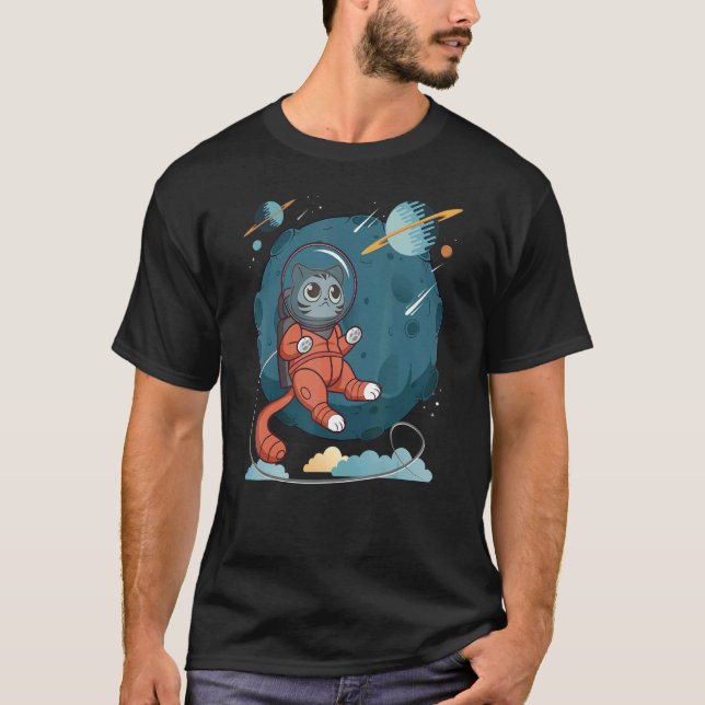 Camiseta Gato no Espaço Gato Espacial Nerd 4 (Frente)