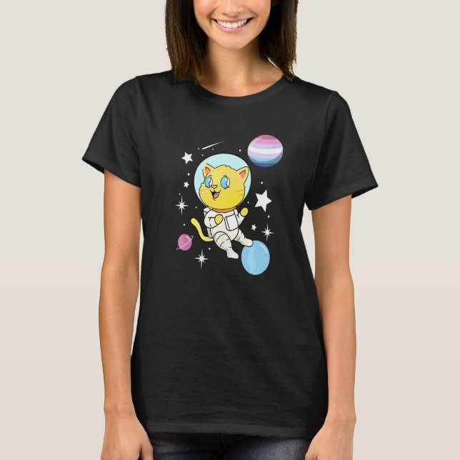Camiseta Gato No Espaço Orgulho Bigênero (Frente)